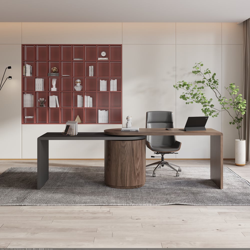 Modern wooden design modular desk with drawers, 152 cm L-shaped rotating desk window image
