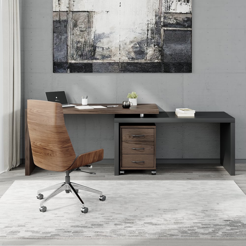 Modern Rotatable L-Shaped Executive Desk with Movable File Cabinet (59.8" ) window image