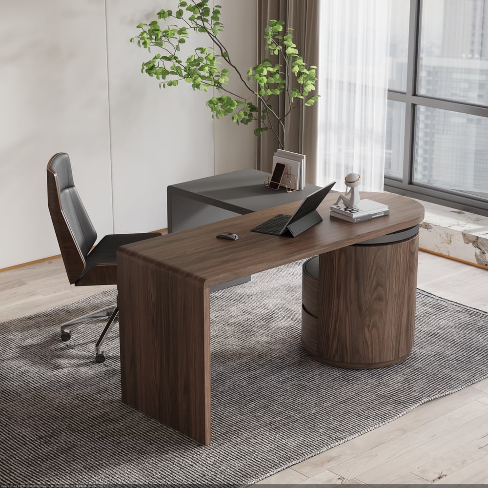 Modern wooden design modular desk with drawers, 152 cm L-shaped rotating desk window image