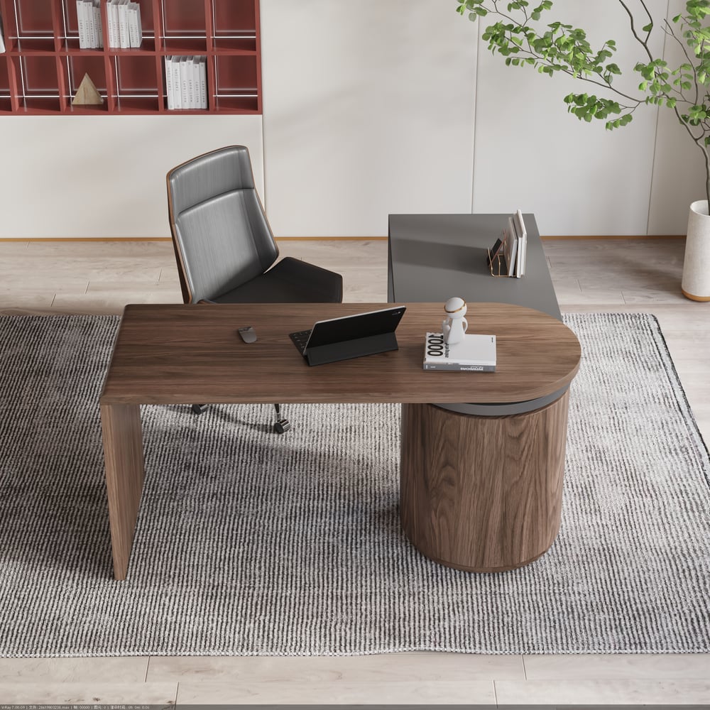 Modern wooden design modular desk with drawers, 152 cm L-shaped rotating desk window image