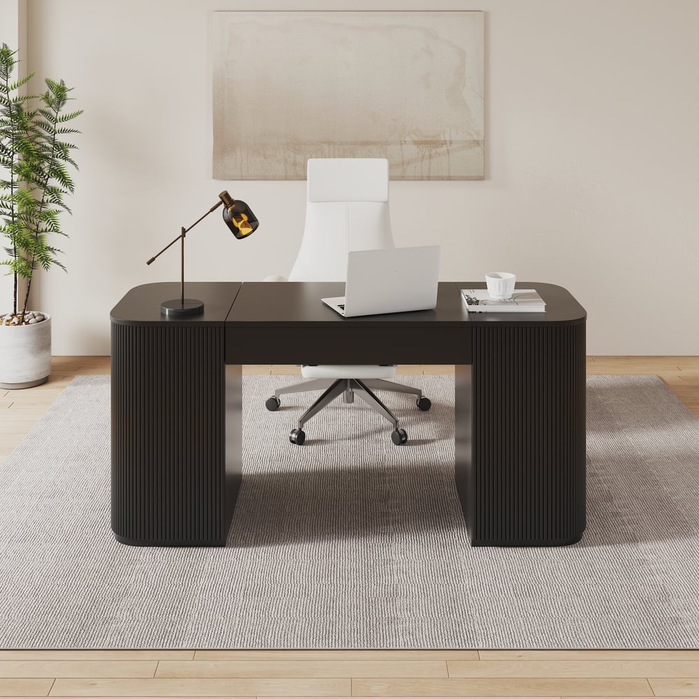 Customer Reviews for Modern Black Standing Computer Desk with 2 Doors and Storage Office Desk (59.8" )