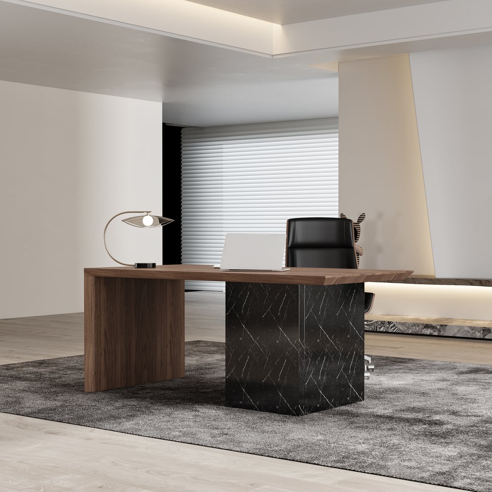 Modern Black & Walnut Home Office Desk with Movable File Cabinet (59.8") window image