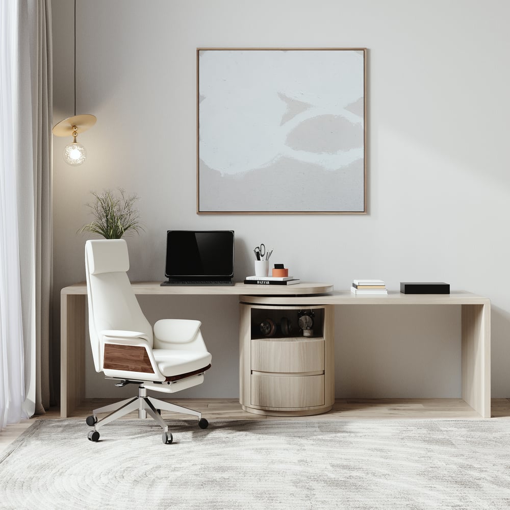 152cm L Shaped Rotatable Executive Office Desk with Drawers White Office Furniture window image