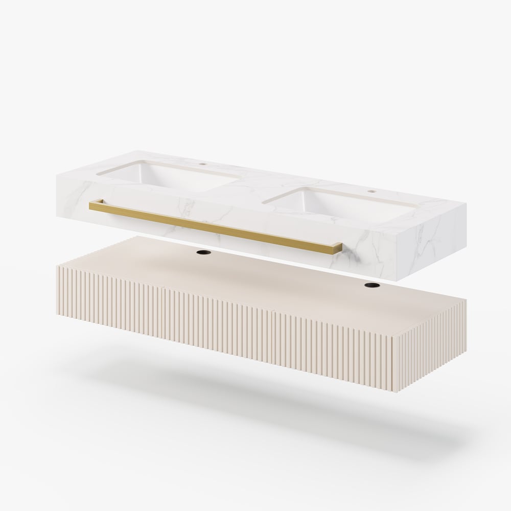 Bathroom Vanity Series 55.1" Modern Floating Bathroom Vanity White with Double Sinks window image