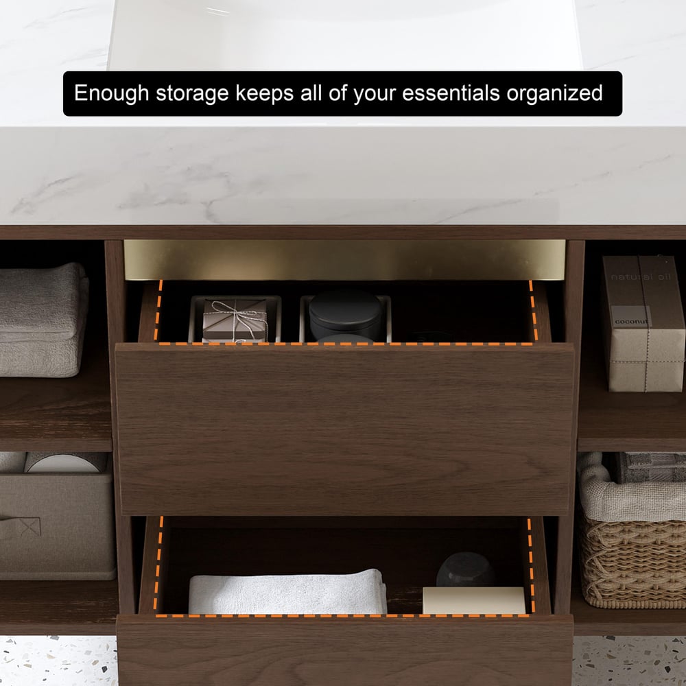 Bathroom Vanity Set 39.4"  Floating Sintered Stone Bathroom Vanity Walnut with Sink window image