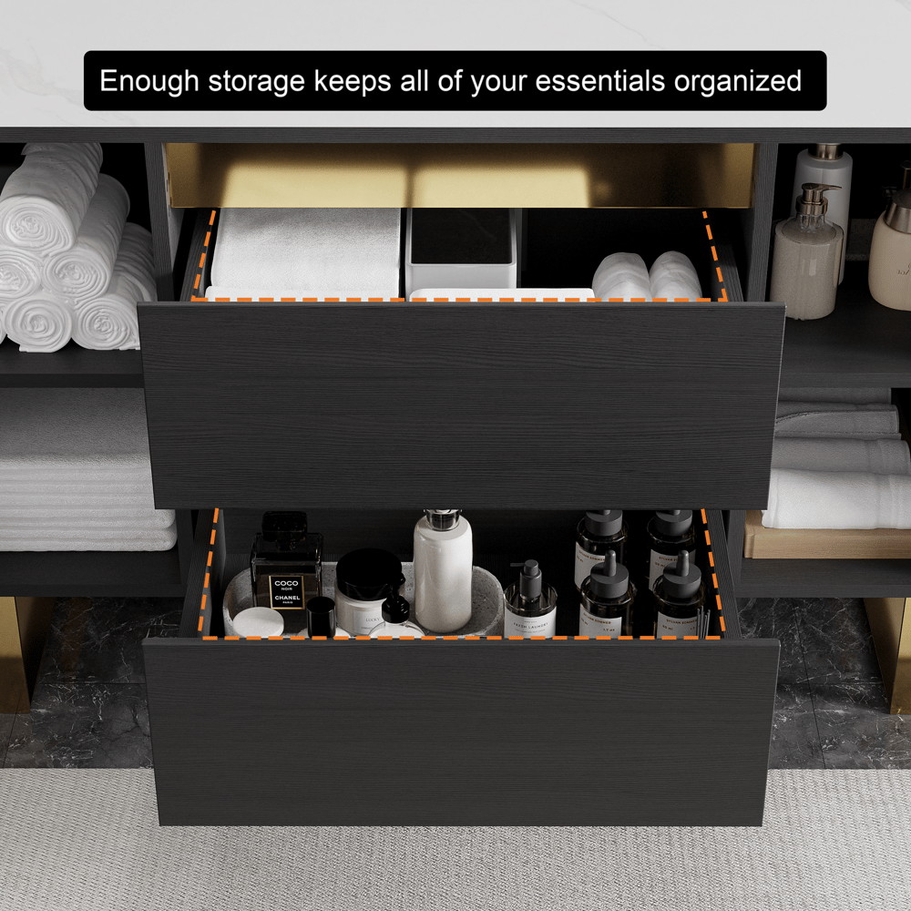 Black & White Freestanding Bathroom Vanity Set with Ceramic basin | 2 Drawers window image