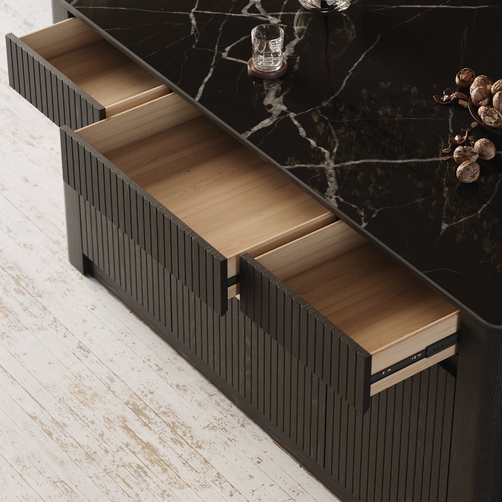 72" Sintered Stone Top Solid Wood Kitchen Island with Storage in Black window image
