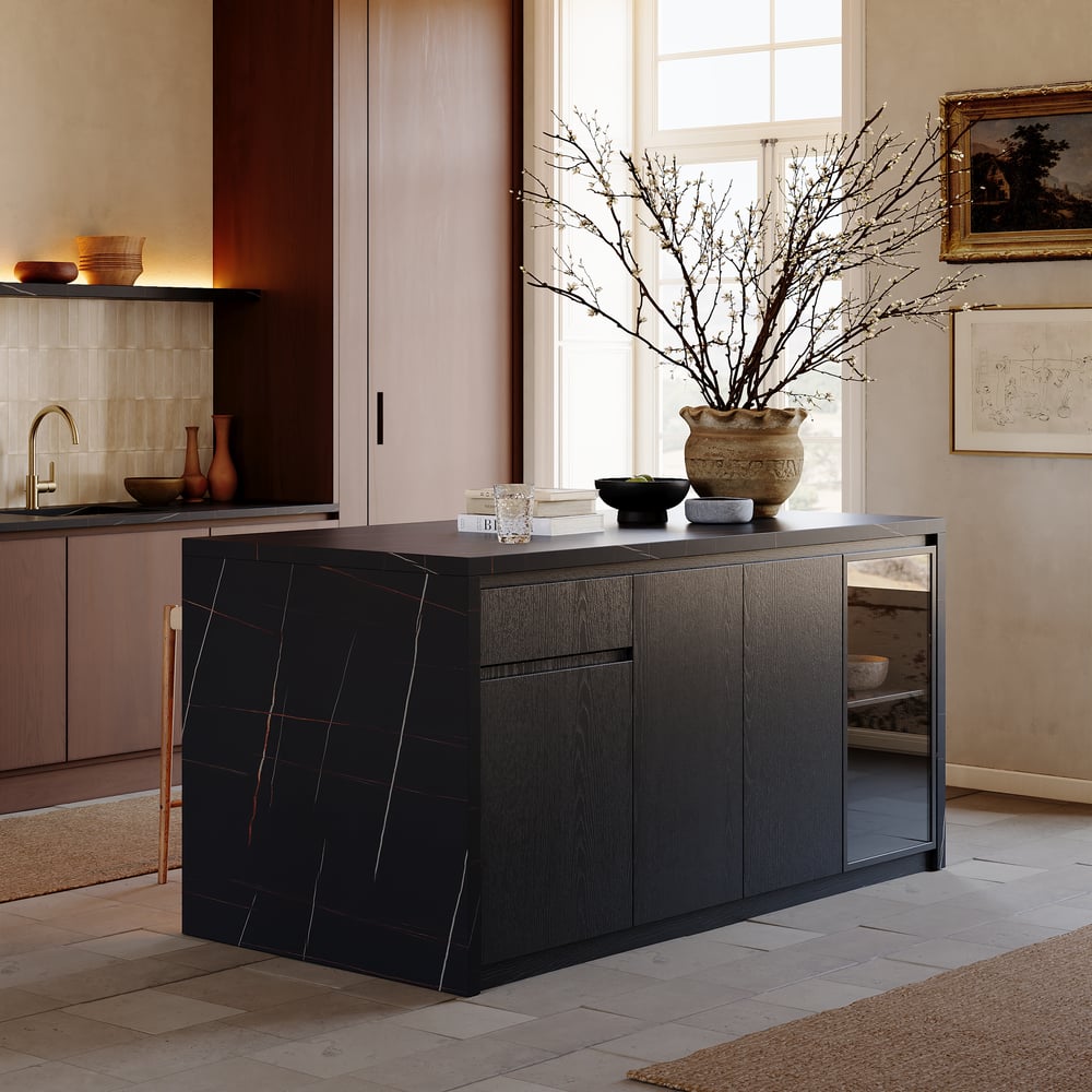 72" Modern Waterfall Kitchen lsland with Light & Storage window image