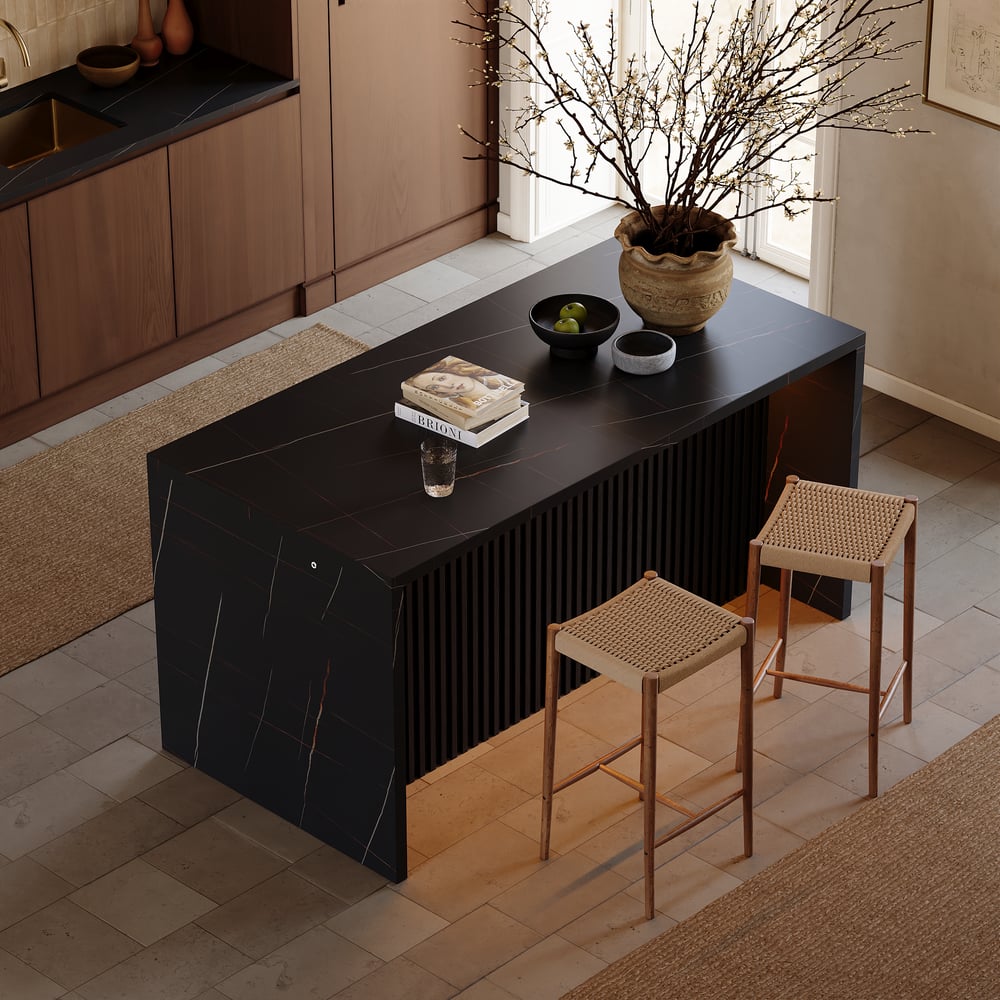 72" Modern Waterfall Kitchen lsland with Light & Storage window image