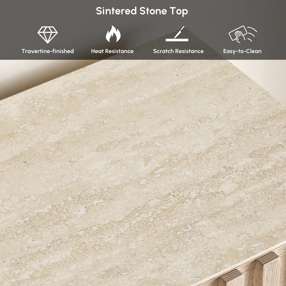 Aura 83" Ash Wood Slatted Whitewash TV Stand with Sintered Stone Top window image