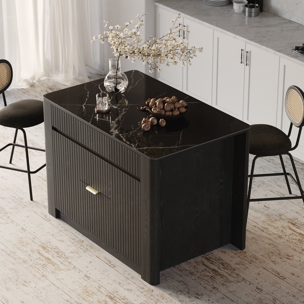 51" Sintered Stone Top Solid Wood Kitchen Island with Storage in Black window image