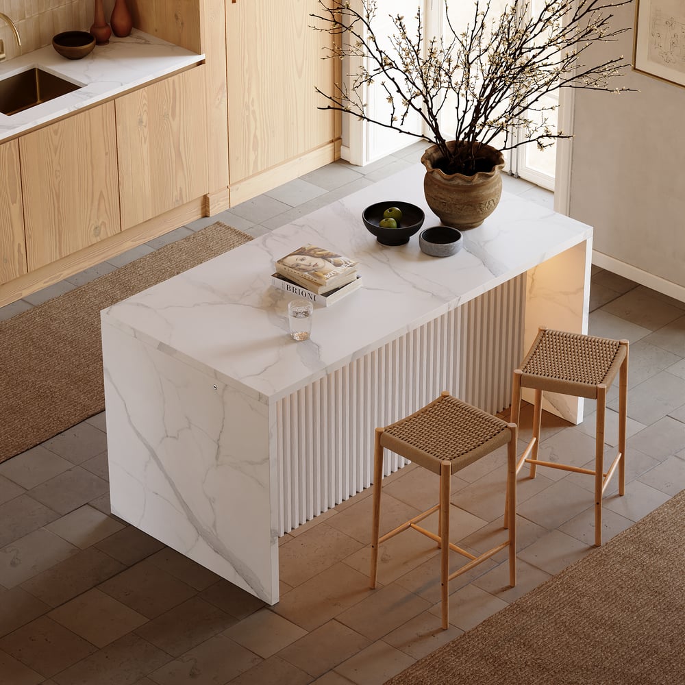 72" Modern Waterfall Kitchen lsland with Light & Storage window image