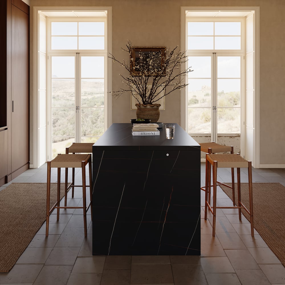72" Modern Waterfall Kitchen lsland with Light & Storage window image