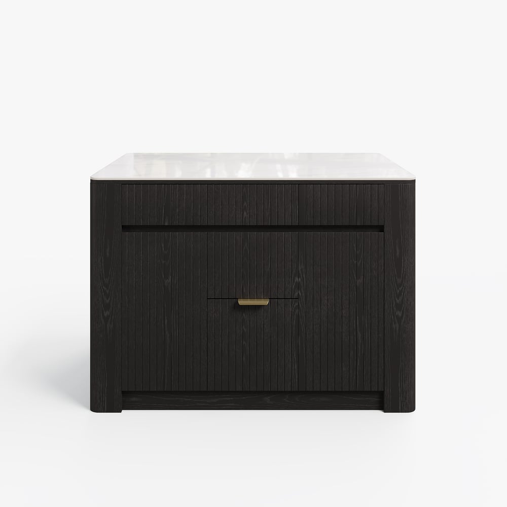 51" Sintered Stone Top Solid Wood Kitchen Island with Storage in Black window image