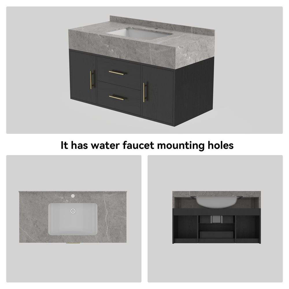 100cm Black Floating Bathroom Vanity Set with LED Mirror Cabinet window image