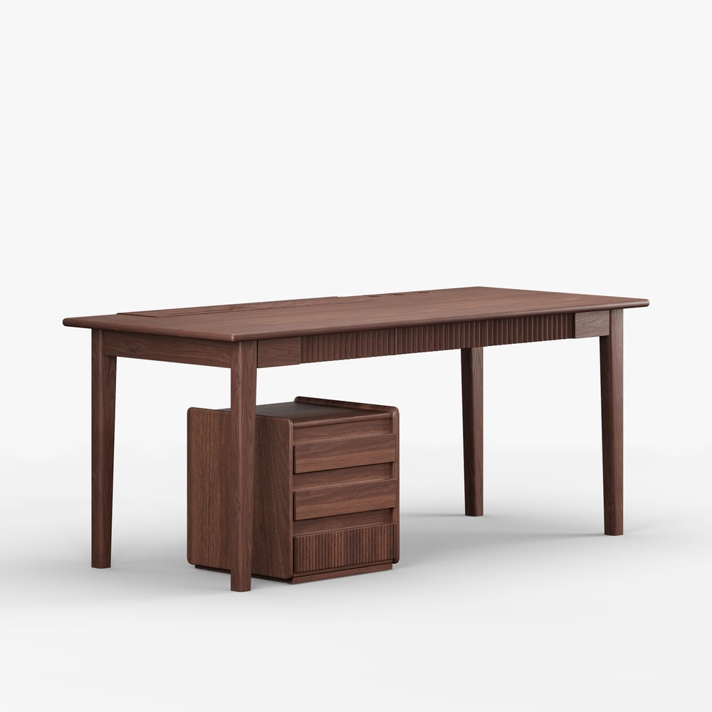 62.9" Modern Style Walnut Wooden Home Office Desk with 6 Drawers window image
