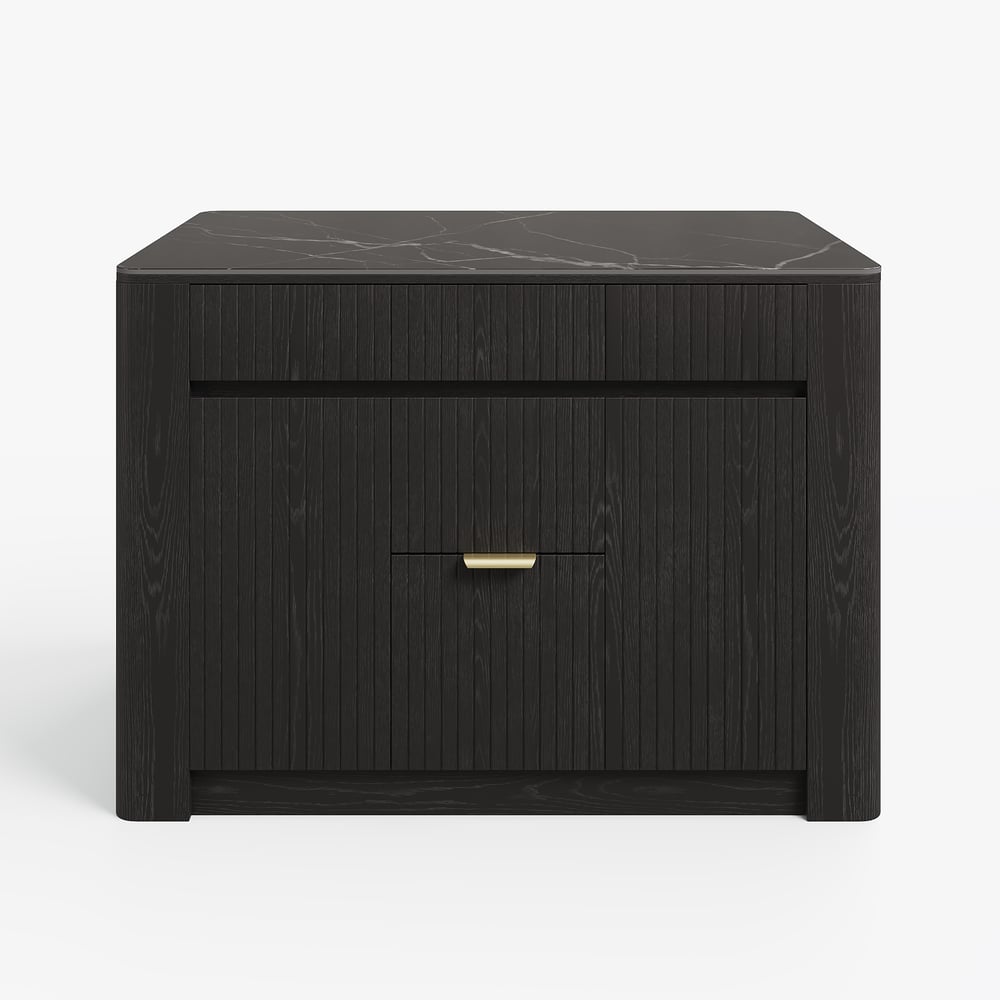 51" Sintered Stone Top Solid Wood Kitchen Island with Storage in Black window image
