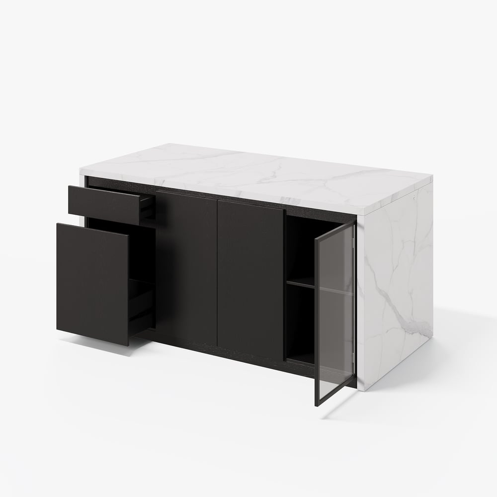 72" Modern Waterfall Kitchen lsland with Light & Storage window image