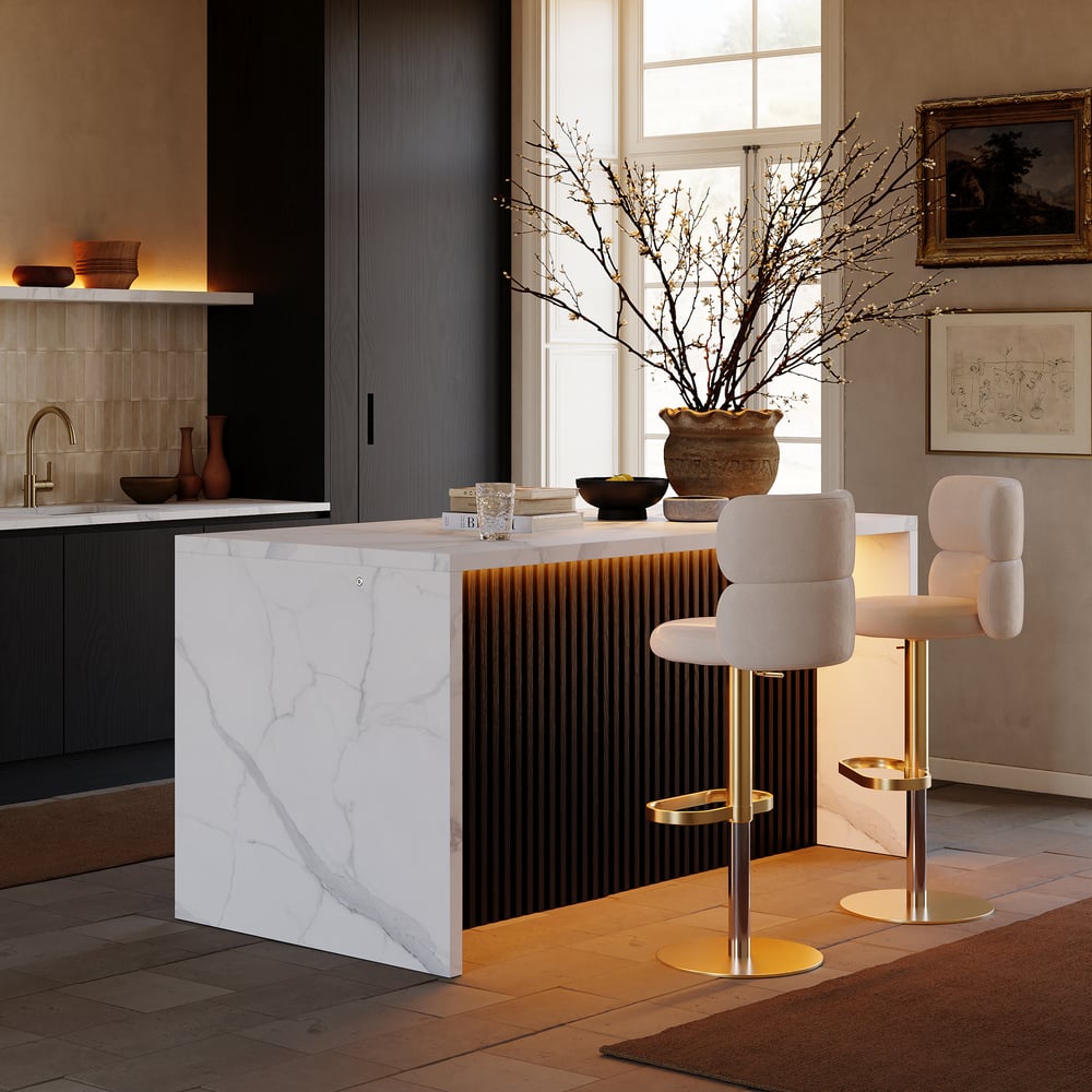 72" Modern Waterfall Kitchen lsland with Light & Storage window image