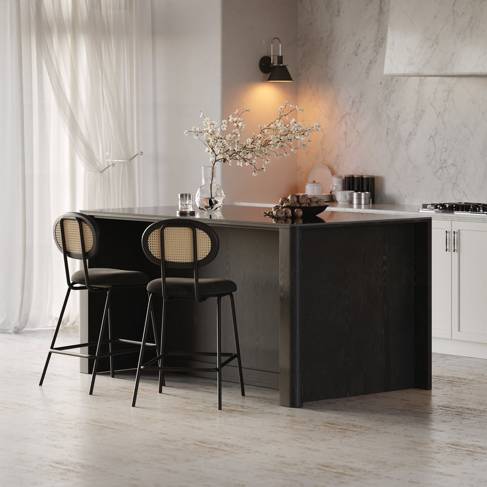 72" Sintered Stone Top Solid Wood Kitchen Island with Storage in Black window image