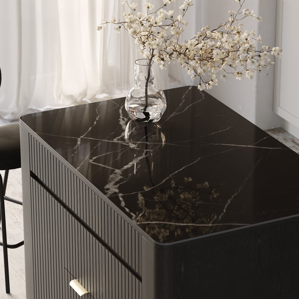 72" Sintered Stone Top Solid Wood Kitchen Island with Storage in Black window image