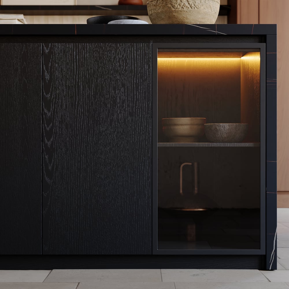 72" Modern Waterfall Kitchen lsland with Light & Storage window image