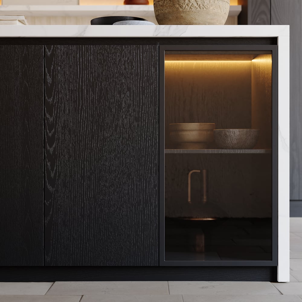 72" Modern Waterfall Kitchen lsland with Light & Storage window image