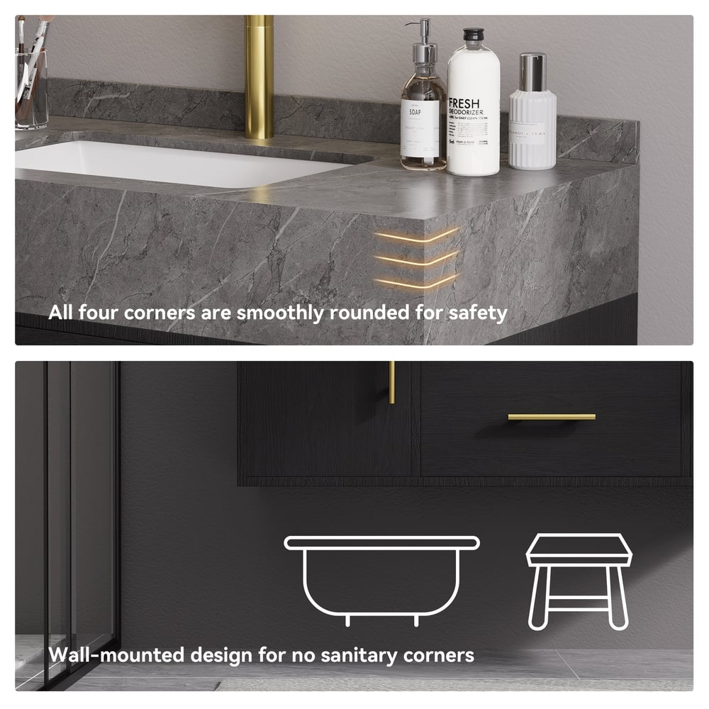 100cm Black Floating Bathroom Vanity Set with LED Mirror Cabinet window image