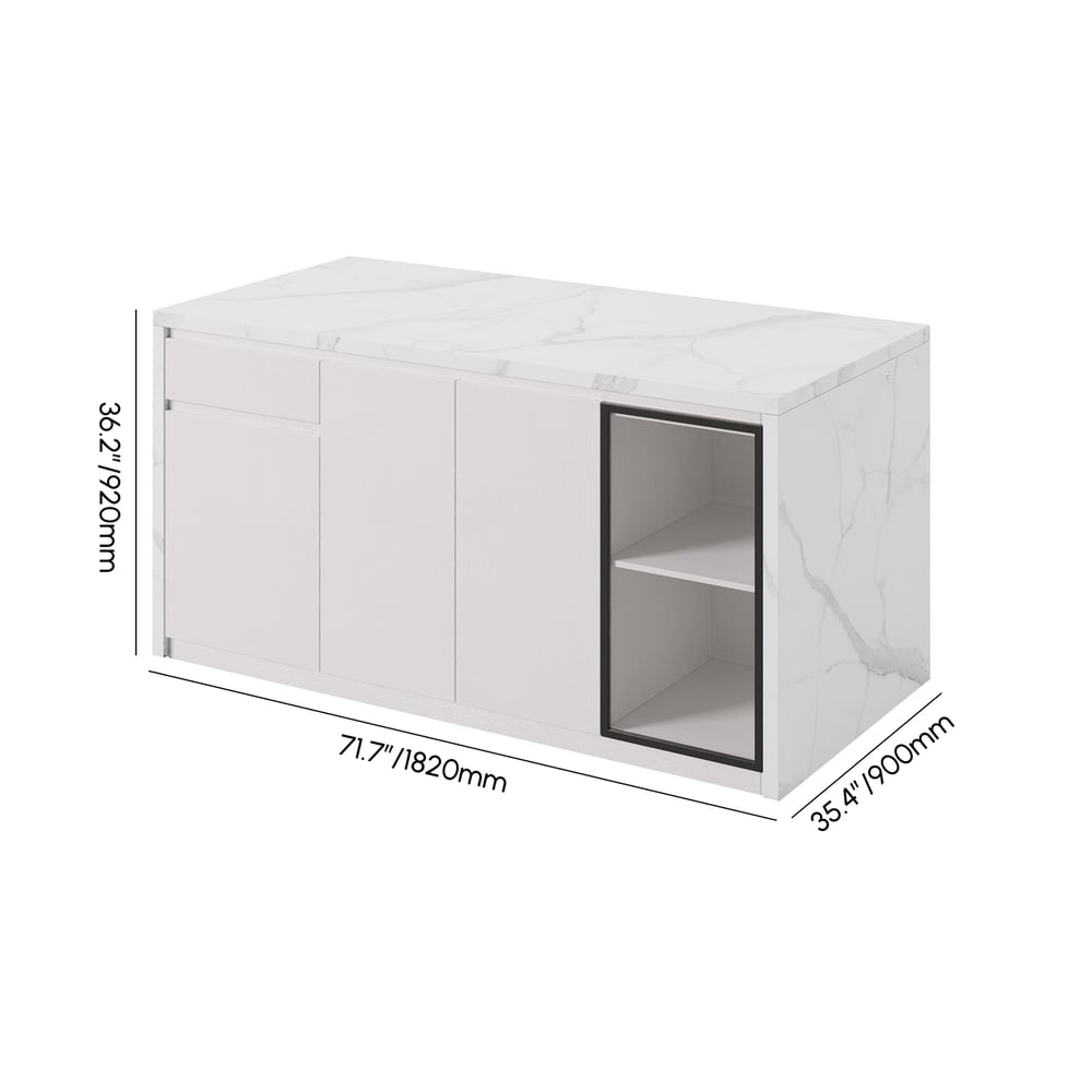 72" Modern Waterfall Kitchen lsland with Light & Storage weights dimensions image