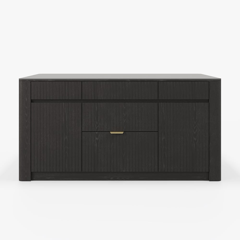 72" Sintered Stone Top Solid Wood Kitchen Island with Storage in Black window image