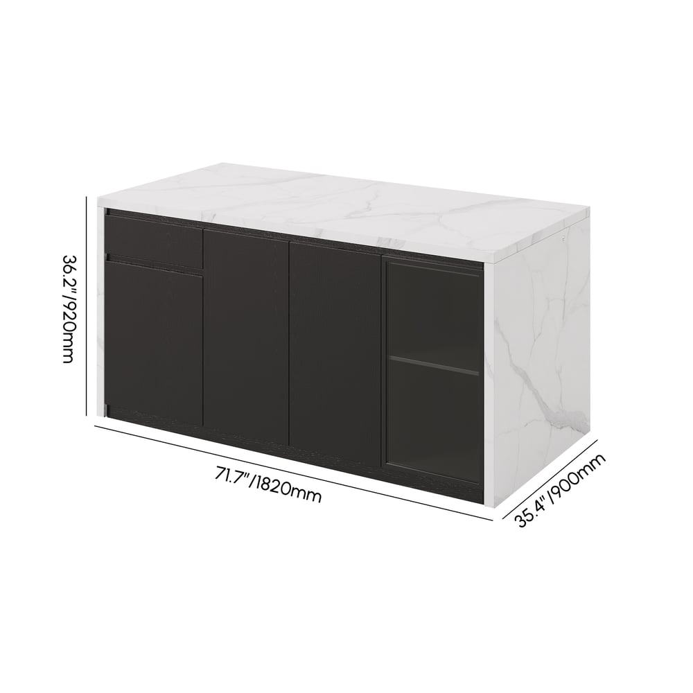 72" Modern Waterfall Kitchen lsland with Light & Storage weights dimensions image