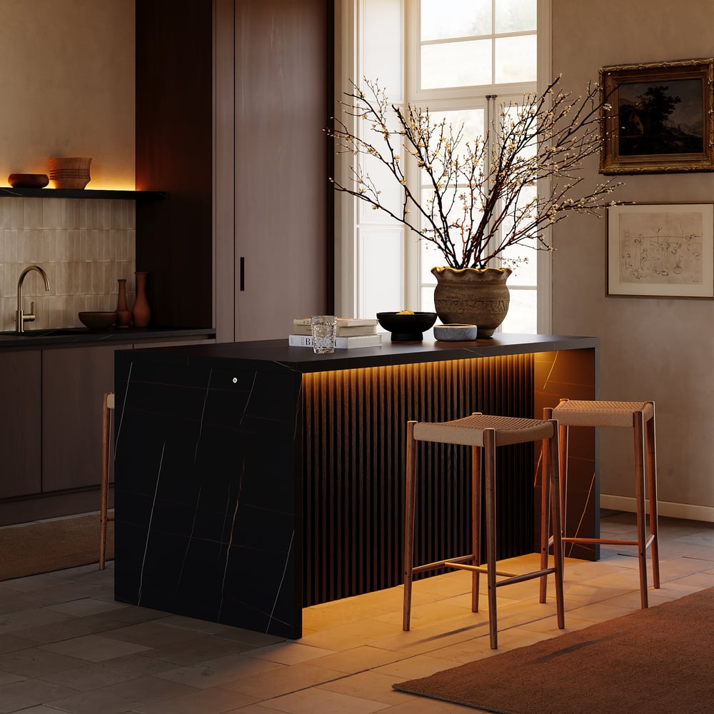 72" Modern Waterfall Kitchen lsland with Light & Storage window image