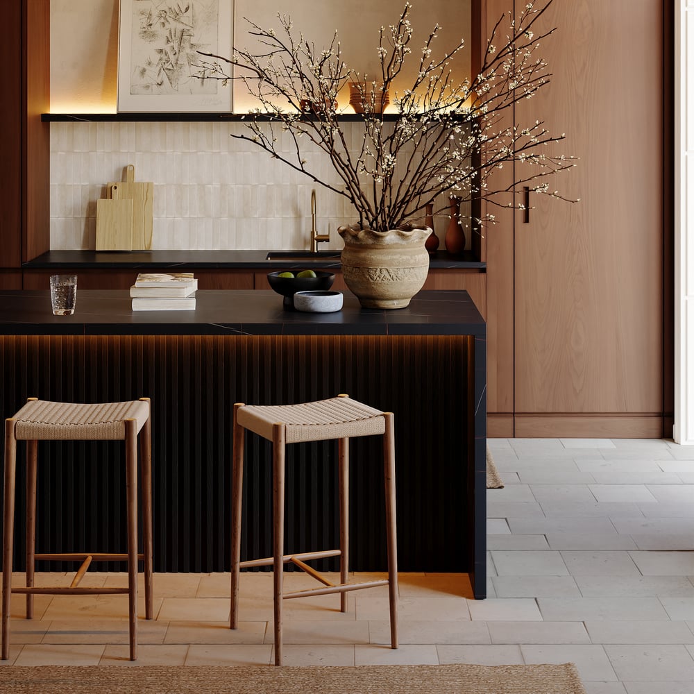 72" Modern Waterfall Kitchen lsland with Light & Storage window image