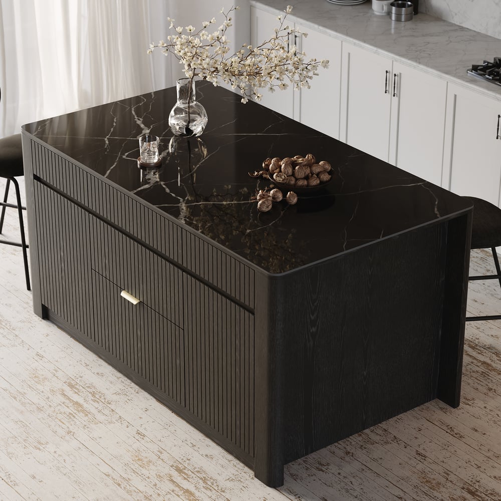 72" Sintered Stone Top Solid Wood Kitchen Island with Storage in Black window image