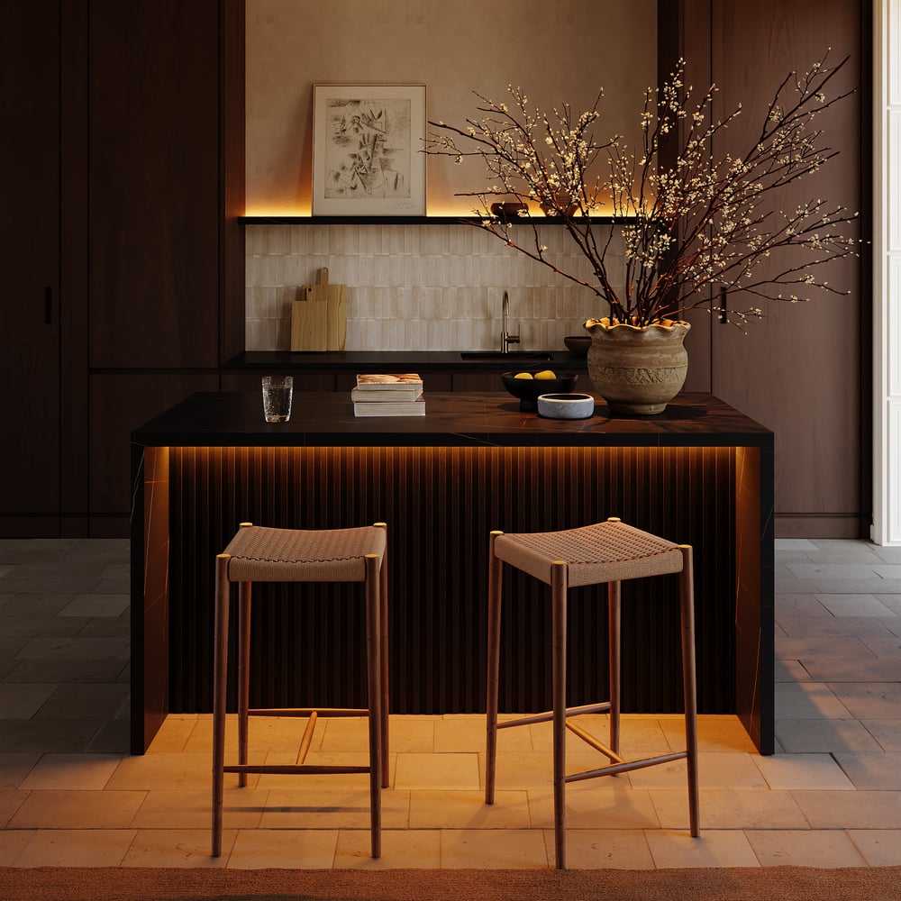 72" Modern Waterfall Kitchen lsland with Light & Storage window image