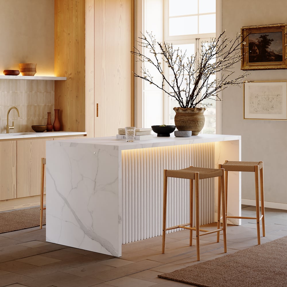 72" Modern Waterfall Kitchen lsland with Light & Storage window image