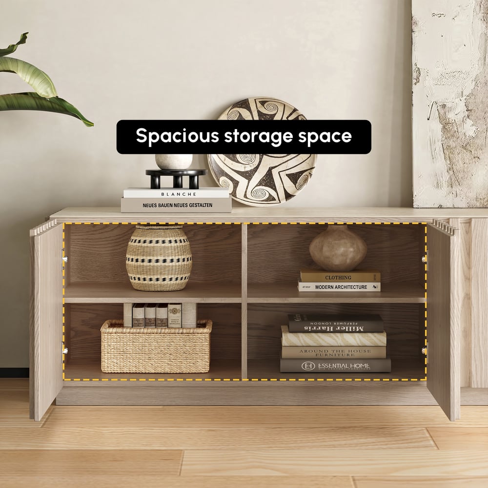 Aura 83" Ash Wood Slatted Whitewash TV Stand with Sintered Stone Top window image