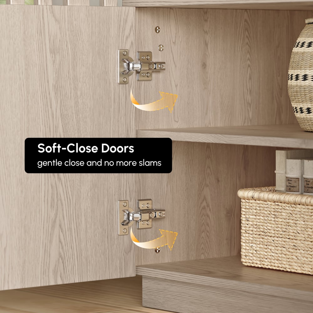 Aura 83" Ash Wood Slatted Whitewash TV Stand with Sintered Stone Top window image