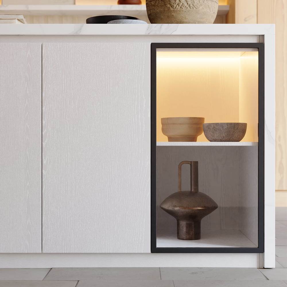 72" Modern Waterfall Kitchen lsland with Light & Storage window image