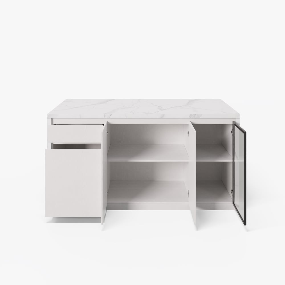 72" Modern Waterfall Kitchen lsland with Light & Storage window image