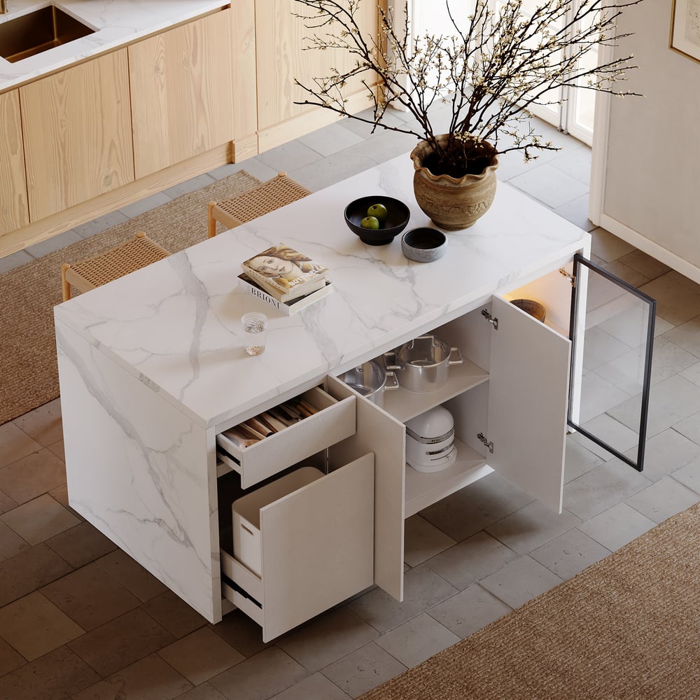72" Modern Waterfall Kitchen lsland with Light & Storage window image