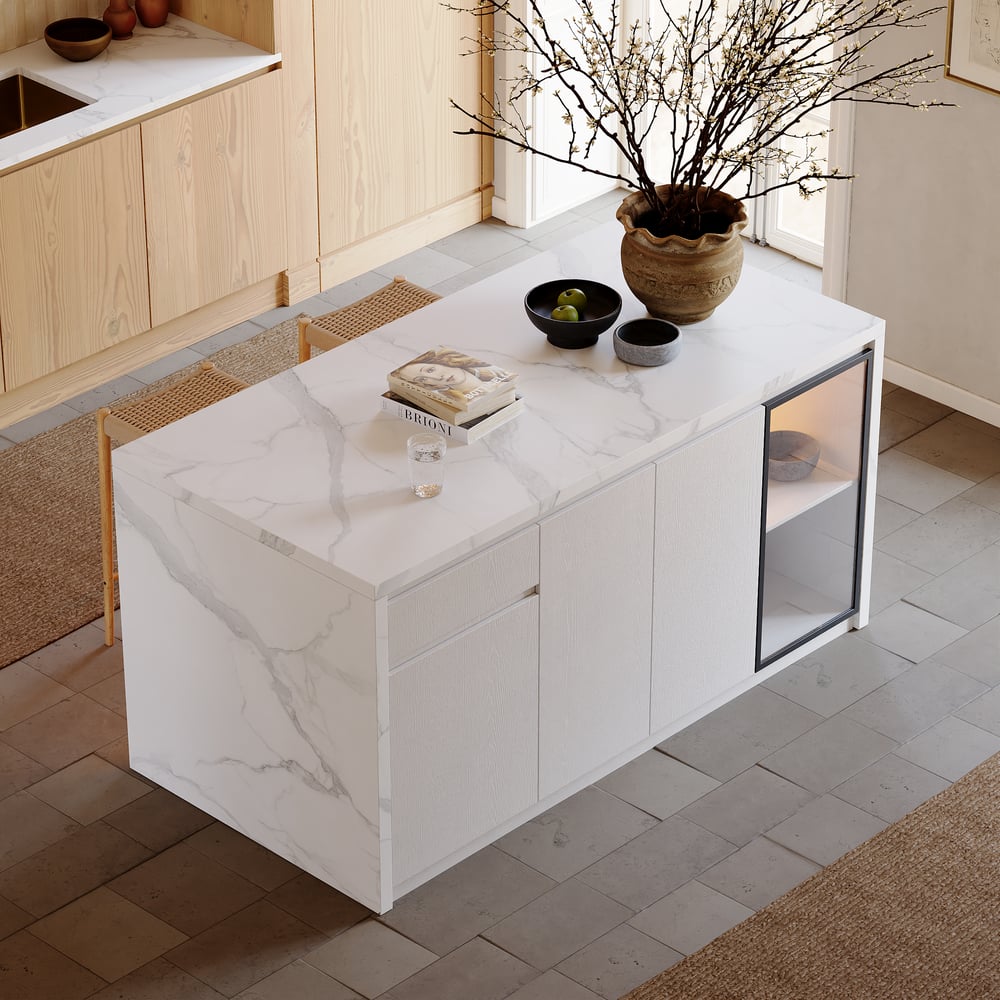 72" Modern Waterfall Kitchen lsland with Light & Storage window image