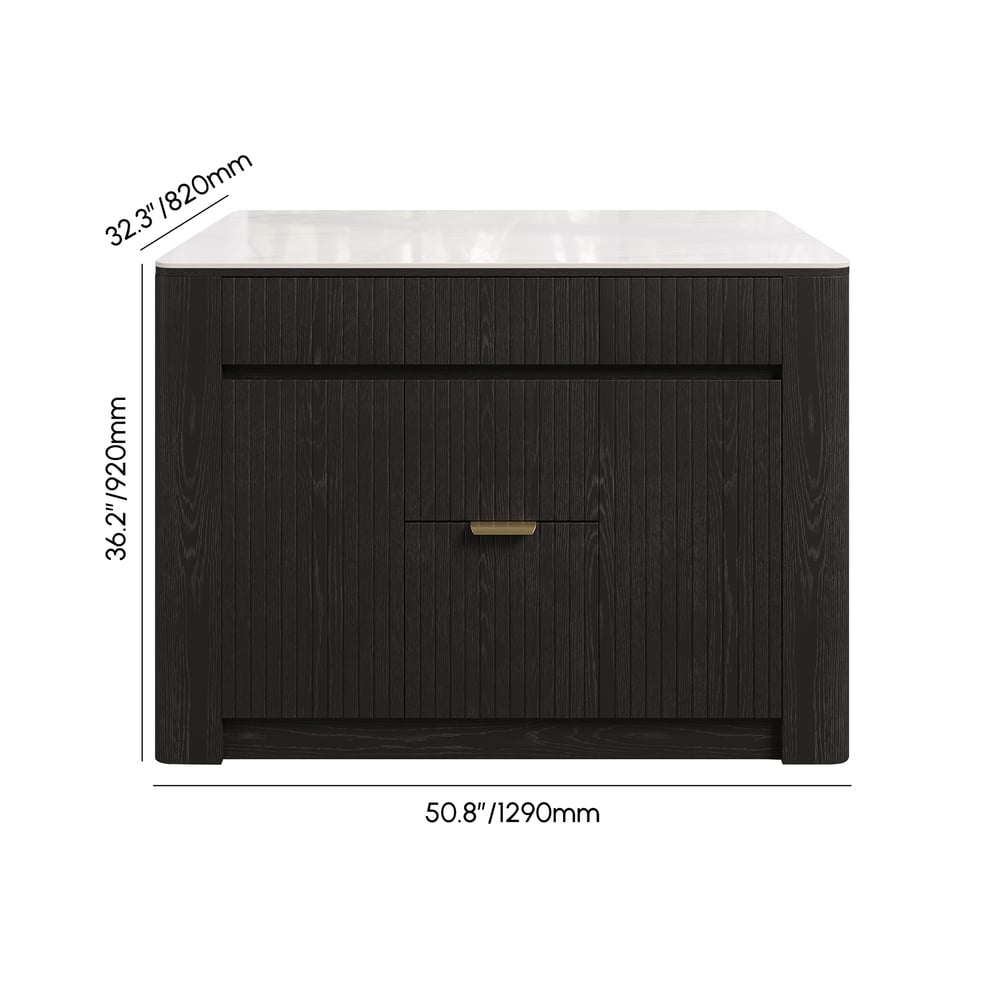 51" Sintered Stone Top Solid Wood Kitchen Island with Storage in Black weights dimensions image
