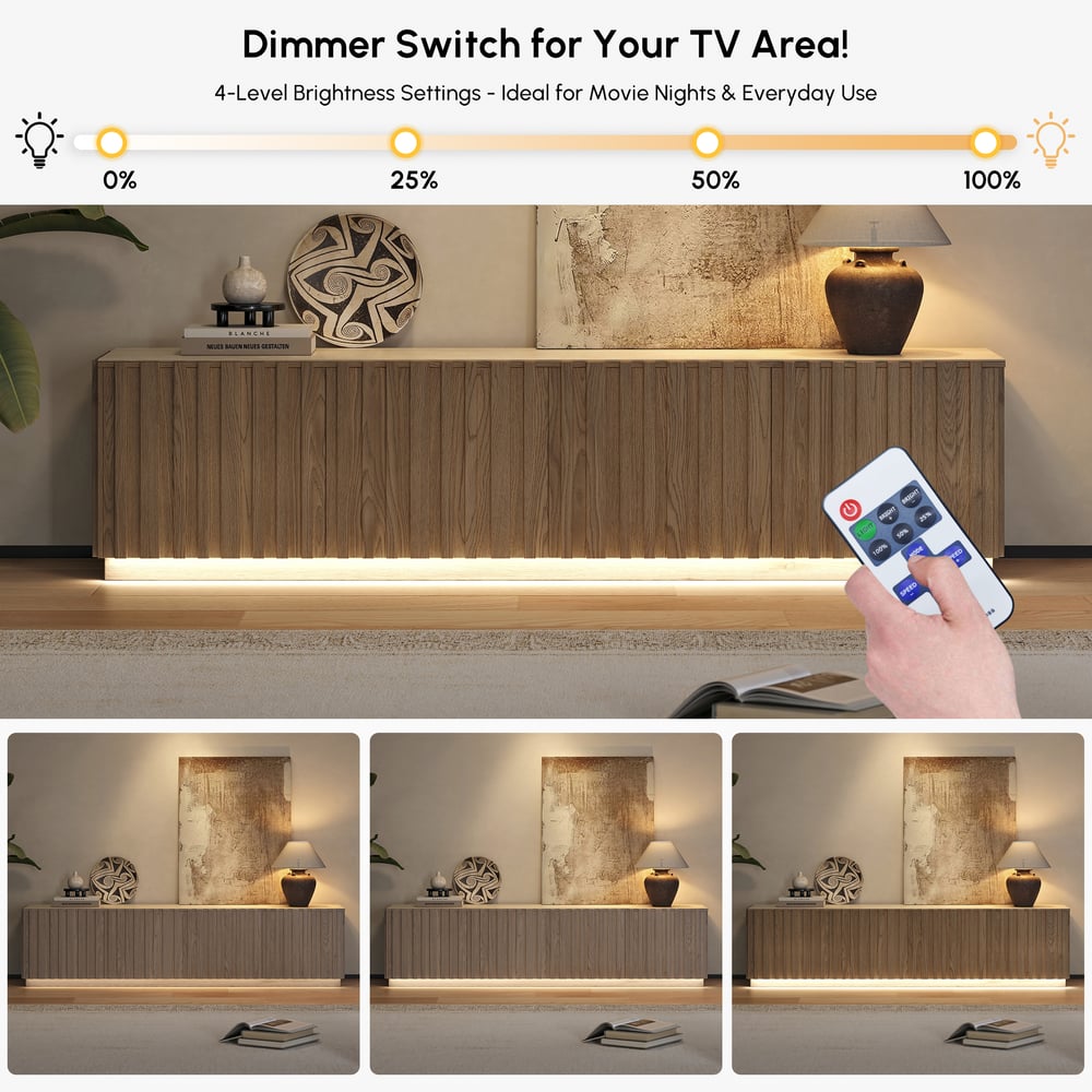 Aura 83" Ash Wood Slatted Whitewash TV Stand with Sintered Stone Top window image