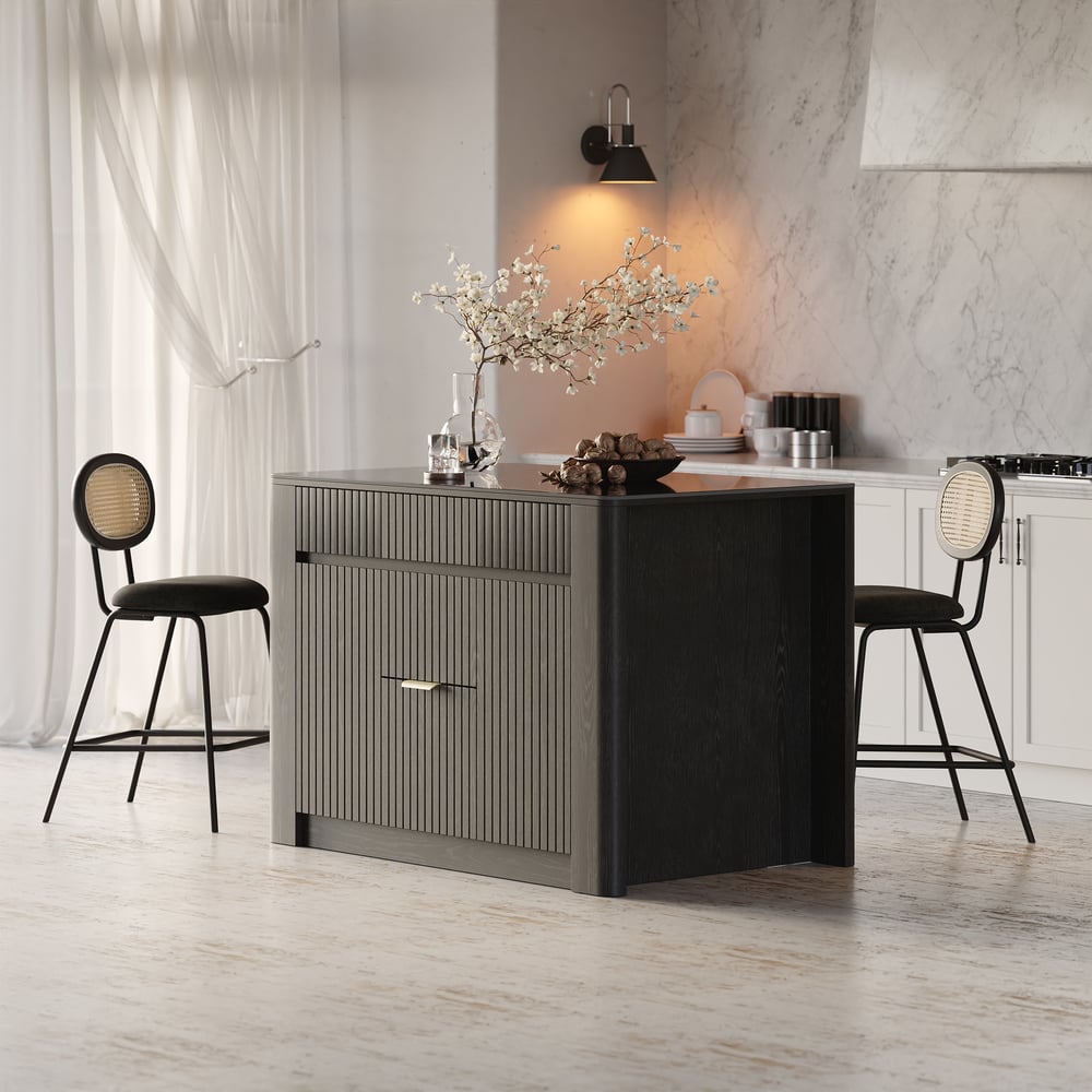 51" Sintered Stone Top Solid Wood Kitchen Island with Storage in Black window image
