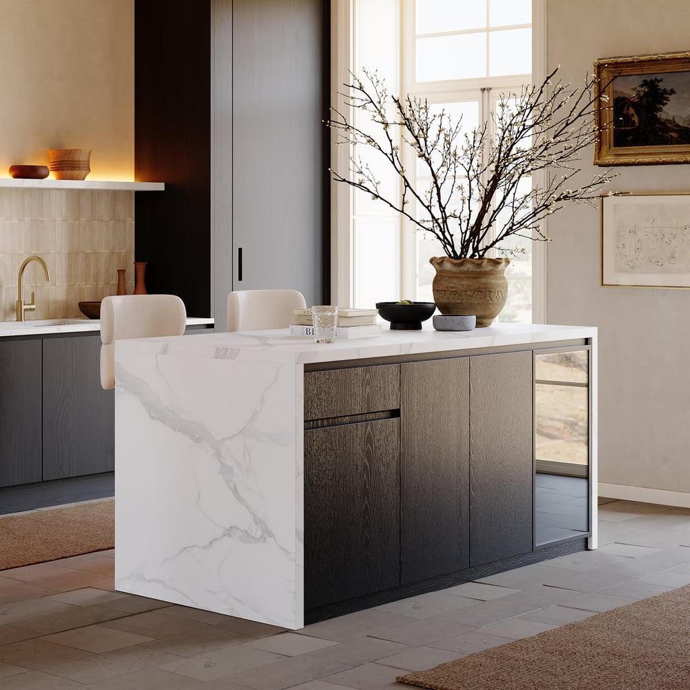 72" Modern Waterfall Kitchen lsland with Light & Storage window image