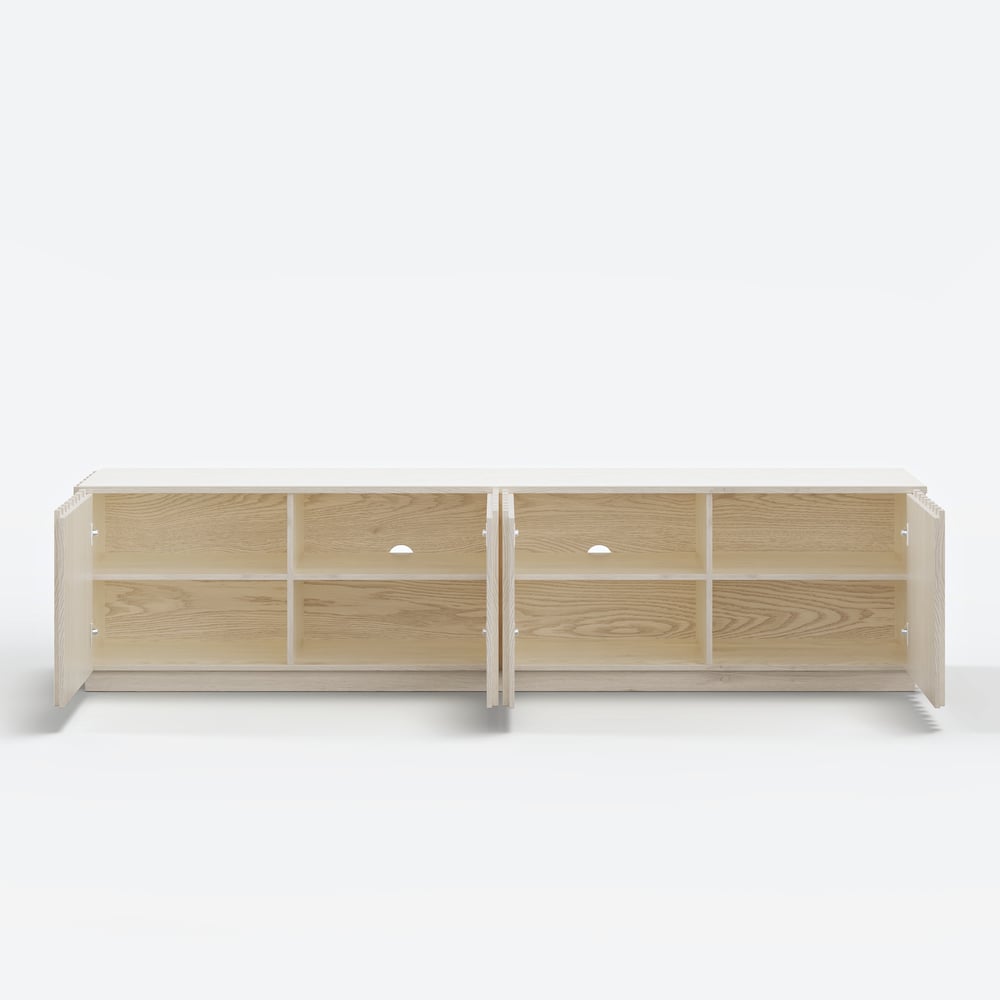 Aura 83" Ash Wood Slatted Whitewash TV Stand with Sintered Stone Top window image