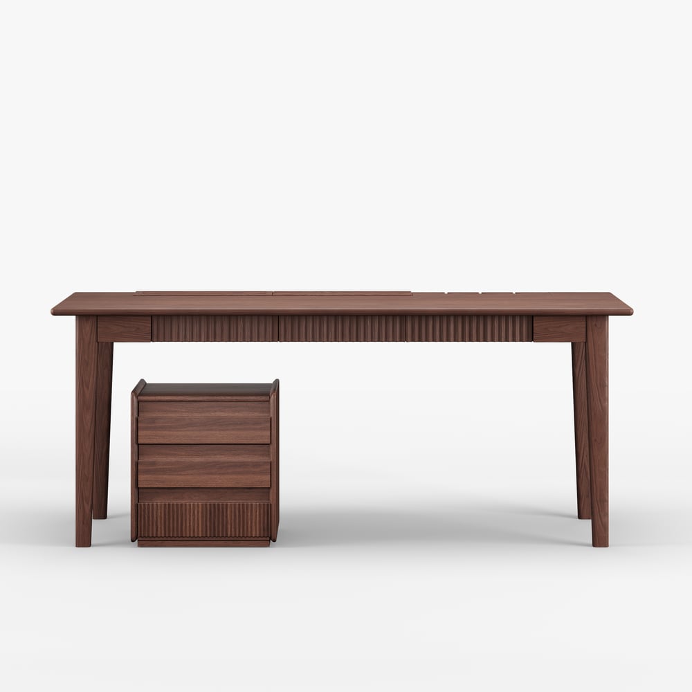 62.9" Modern Style Walnut Wooden Home Office Desk with 6 Drawers window image