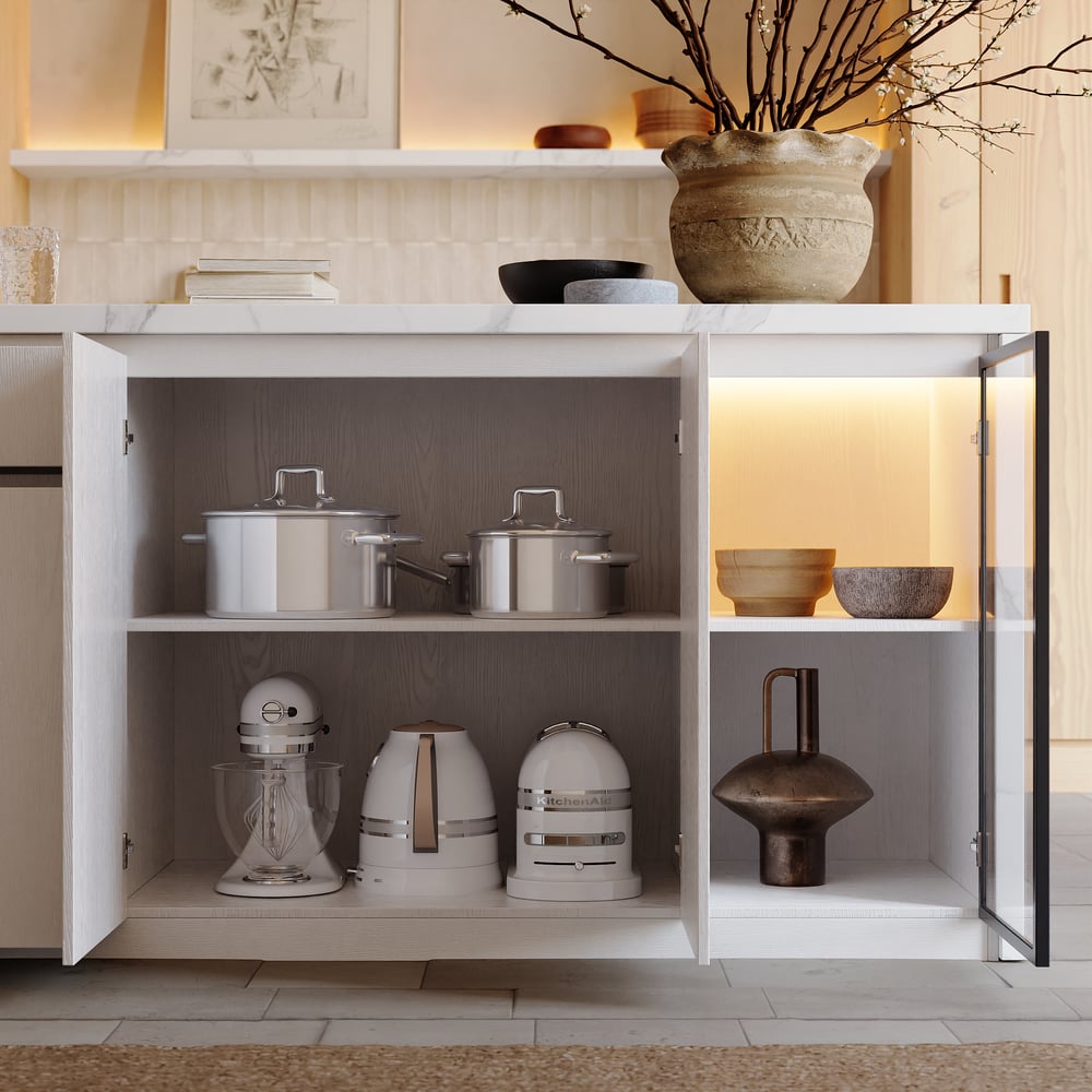 72" Modern Waterfall Kitchen lsland with Light & Storage window image