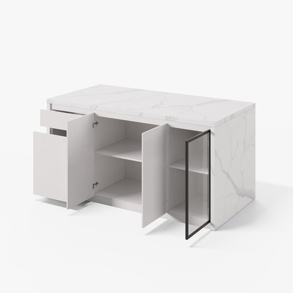 72" Modern Waterfall Kitchen lsland with Light & Storage window image